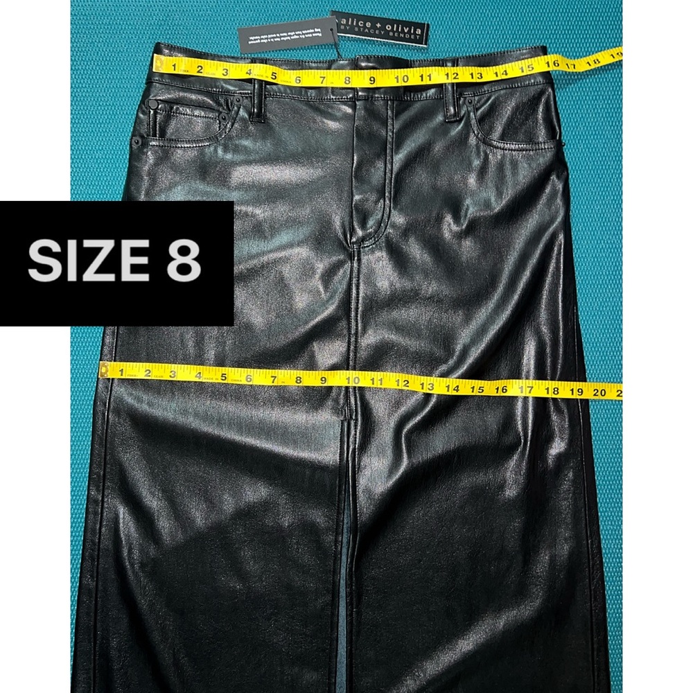 Alice + Olivia Rye Vegan Leather Front Slit Black Maxi Skirt - Picture 10 of 15